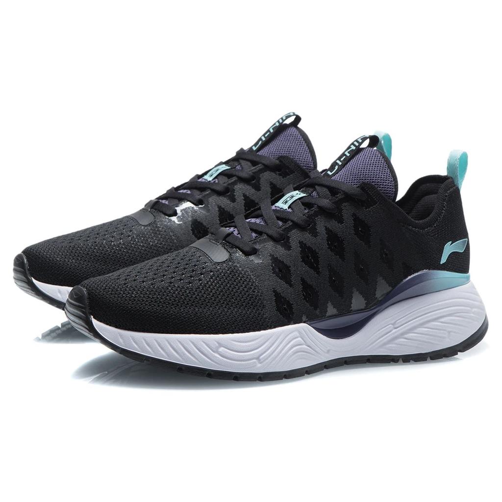 Li Ning Мягкие цельные трикотажные амортизирующие нескользящие низкие спортивные повседневные туфли женские кроссовки черные ARSR020-1