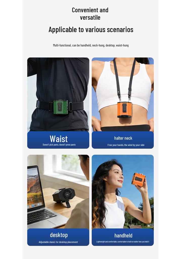Portable Waist-Hanging Fan with Flashlight & SOS - Outdoor Construction Cooling Tool with Stand
