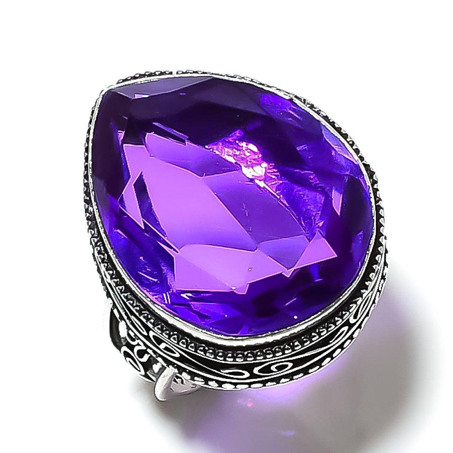 Amethyst Gemstone Handmade 925 Sterling Silver Jewelry Ring Size 9 Y7I02
