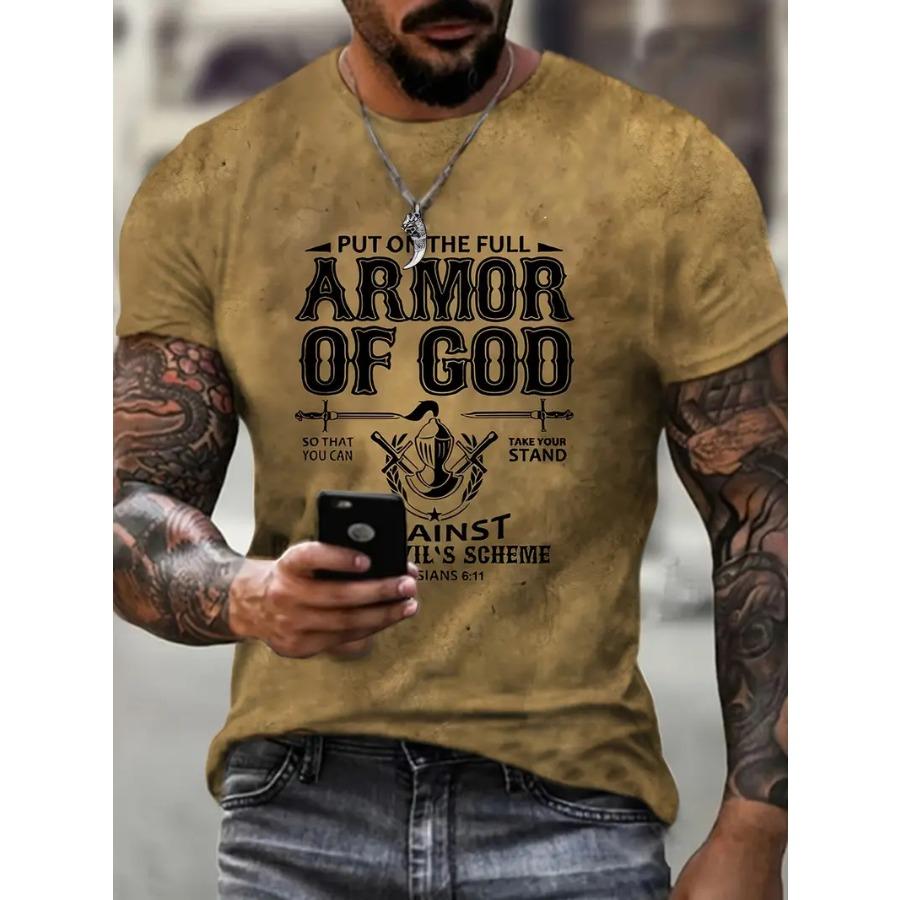 Футболка мужская с графическим принтом «Armor Of God» больших размеров на лето, модные повседневные футболки с коротким рукавом для крупных и высоких мужчин