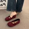 Women Red Suede Surface Flat Shoes Round Head Closed Toe Casual Flat Sandals Chic Thin Strap Comfort Soft Sole Mary Jane Shoes
