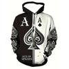 3D Men's Poker Card Pattern Hoodie, Long Sleeve Casual Hoodie, Fashion Pattern Hoodie Jacket