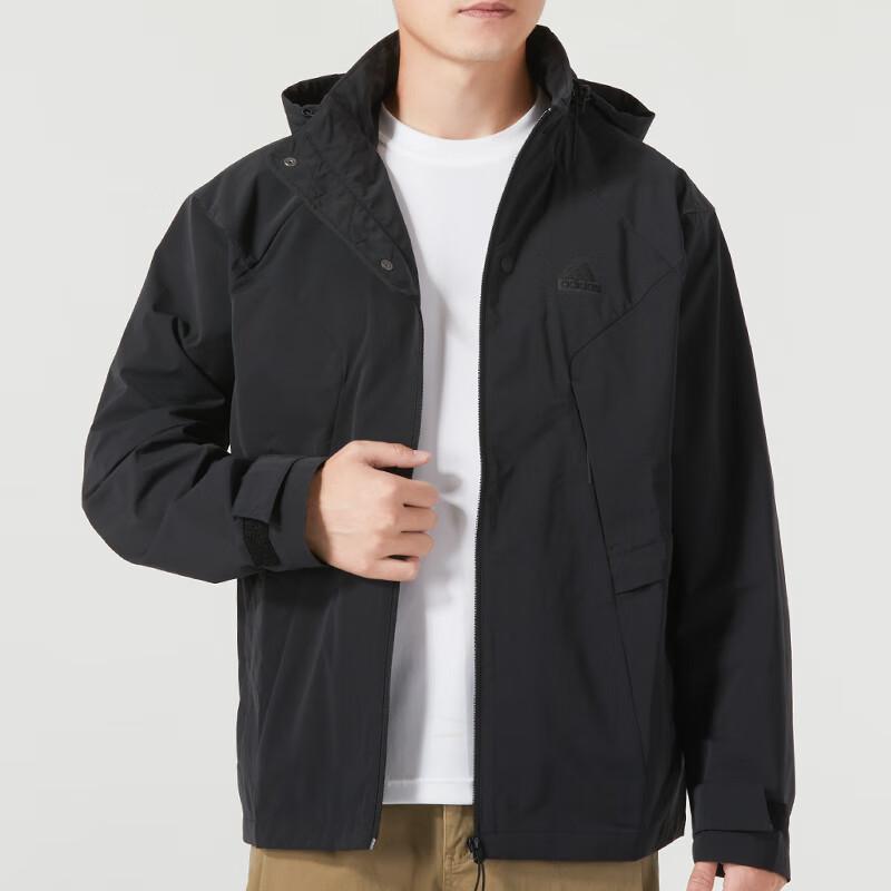 Adidas Однотонный логотип ветрозащитная повседневная куртка с капюшоном для бега мужская верхняя одежда черного цвета IP4922