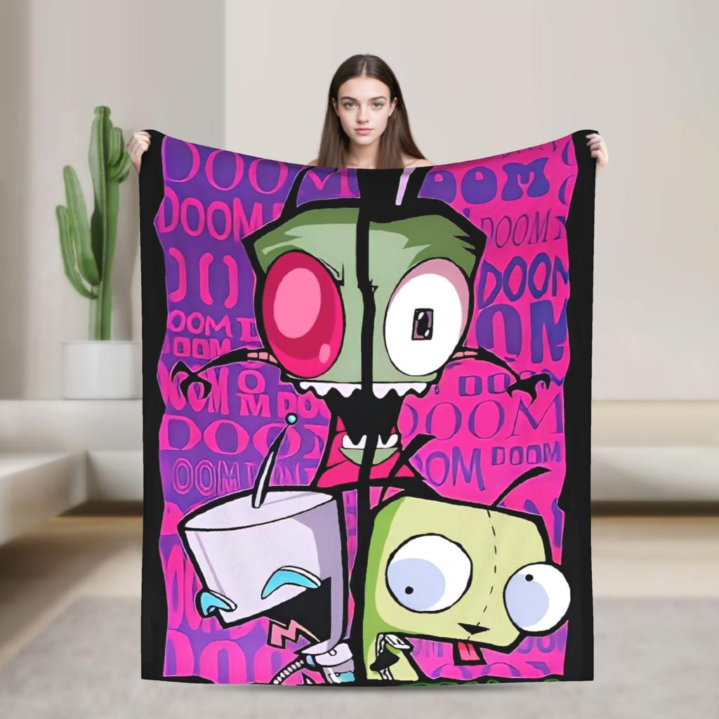Invader Zim Movie Blanket Soft Aesthetic Plush Throw Blanket For Bedroom Airplane Travel Flannel Bedspread Bed Cover