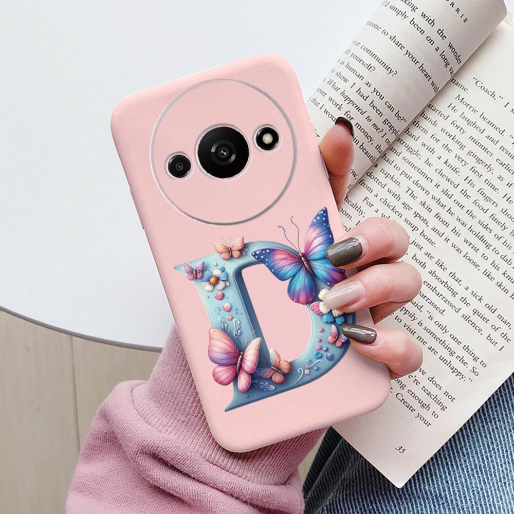 Phone Case For Xiaomi Redmi A3 4G A3x Pink Letter Flower Butterfly Shockproof Soft Silicone Cover Camera Protection TPU Fundas