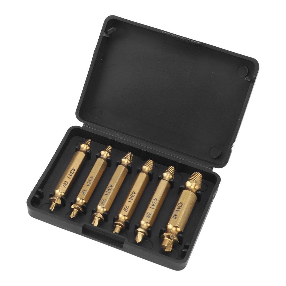 6pcs Drill Bit Screw Extractor Set HSS 4341 Stripped Screw Removal Tool  For Stripped Bolts