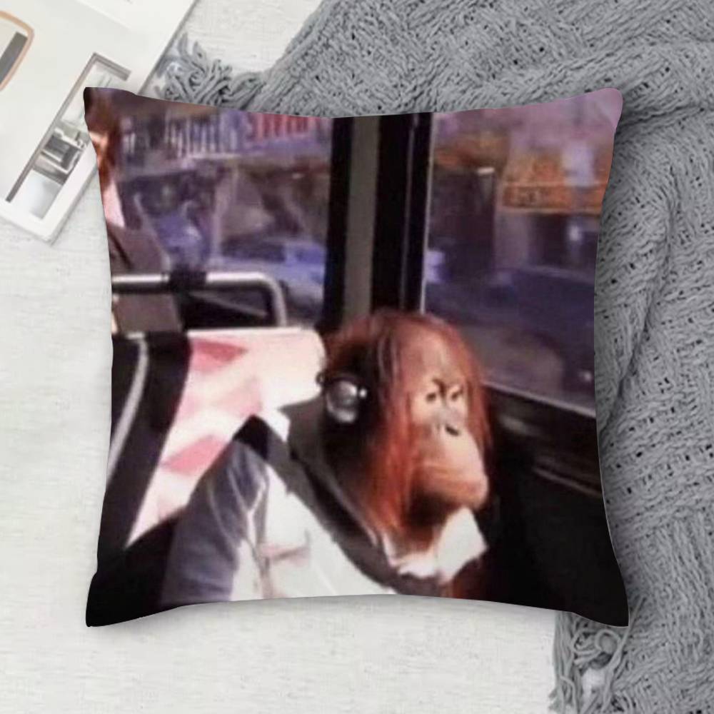 Monkey Music Sipping Meme Doublesided Printed Square Decorative Cushion Cover for Sofa Living Room Home Decor