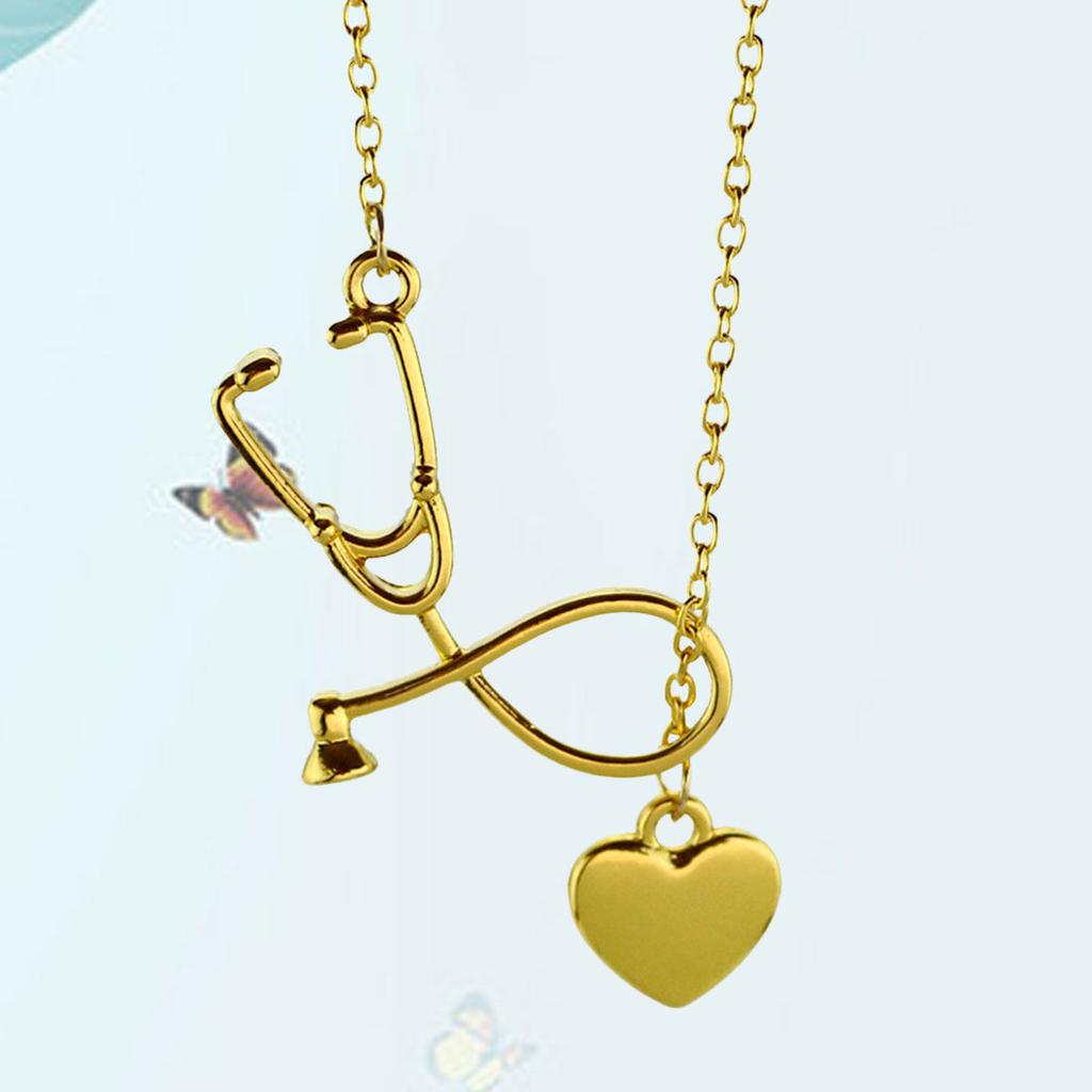 Heart Stethoscope Pendant Necklace for Women Alloy Jewelry Elegant Fashion Accessory Gift for Girlfriend Wife Mom Valentine