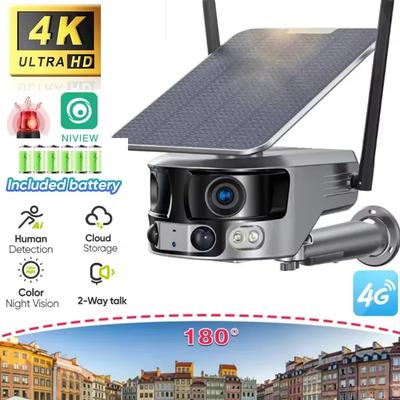 LS VISION Y6 4K HD 8MP 180° сверхширокий угол обзора 4G Солнечная камера безопасности 128 ГБ Уличная камера ночного видения WIFI 4-кратный зум с двумя объективами POE