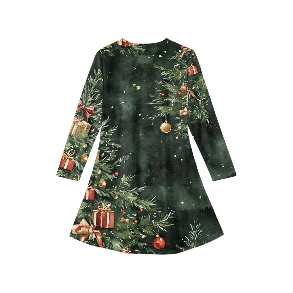 Christmas Day Girls' Long Sleeve Dress - Color Pocket Dress