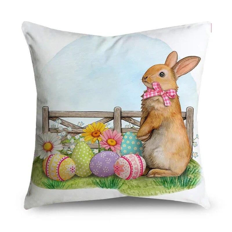 Пасхальное яйцо кролик цветочный узор наволочка диван украшения праздничная атмосфера декоративная наволочка