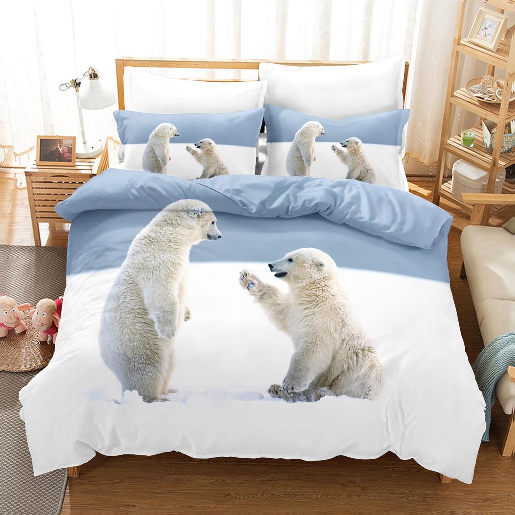 Комплект постельного белья с 3D белым медведем, пододеяльник с изображением животных, наволочка, 2/3 шт., ткань из микрофибры, AU/DE/ES/EU, супер большая кровать, мягкий домашний текстиль