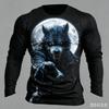 Werewolf Full Moon Pattern 3D Printed Men's Long-Sleeved T-Shirt - Fashionable and Cool -   Outdoor Street Sports Breathable Top