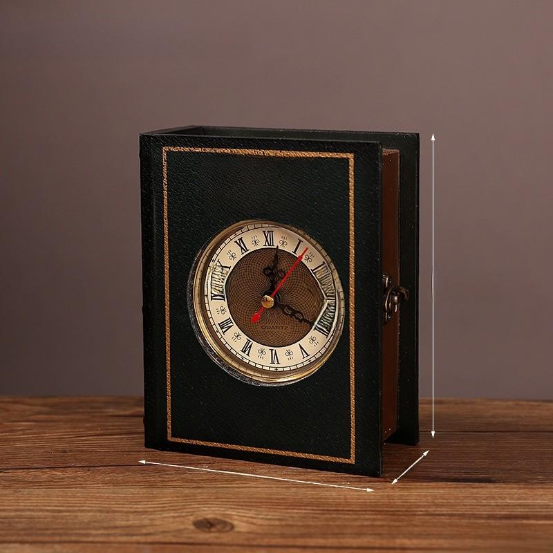Book Retro Style Storage Organizer With Clock For Living Room Gift Decoration