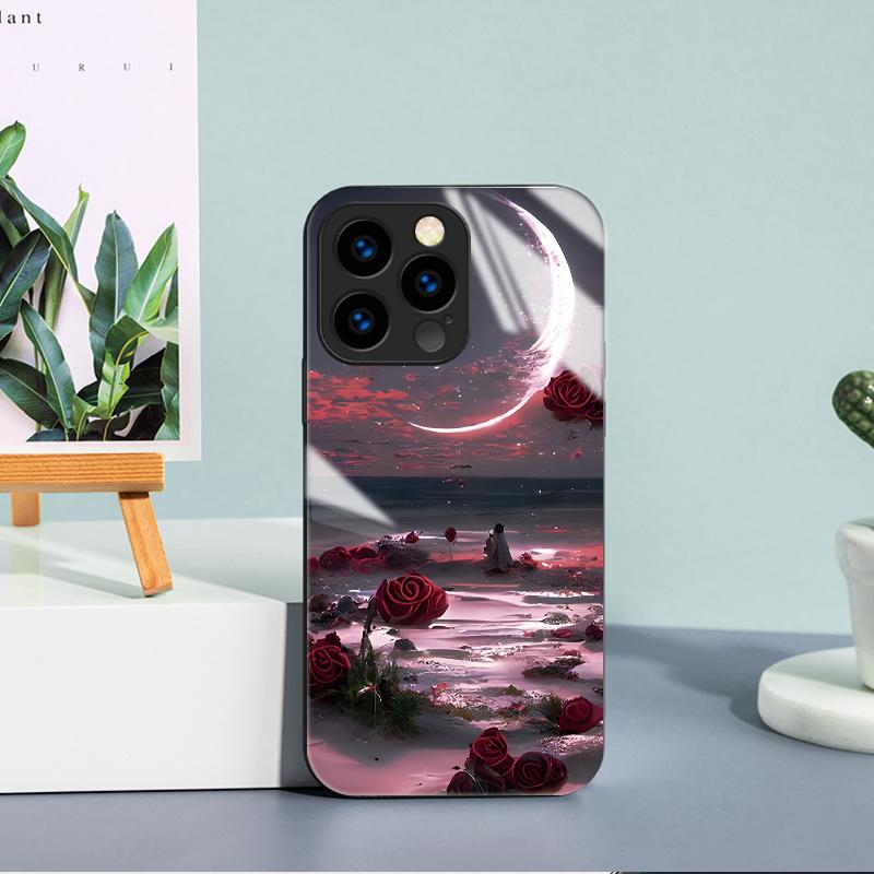 Закаленный стеклянный корпус с рисунком роз и цветов, защитный чехол из ТПУ, мягкий чехол для iPhone Samsung