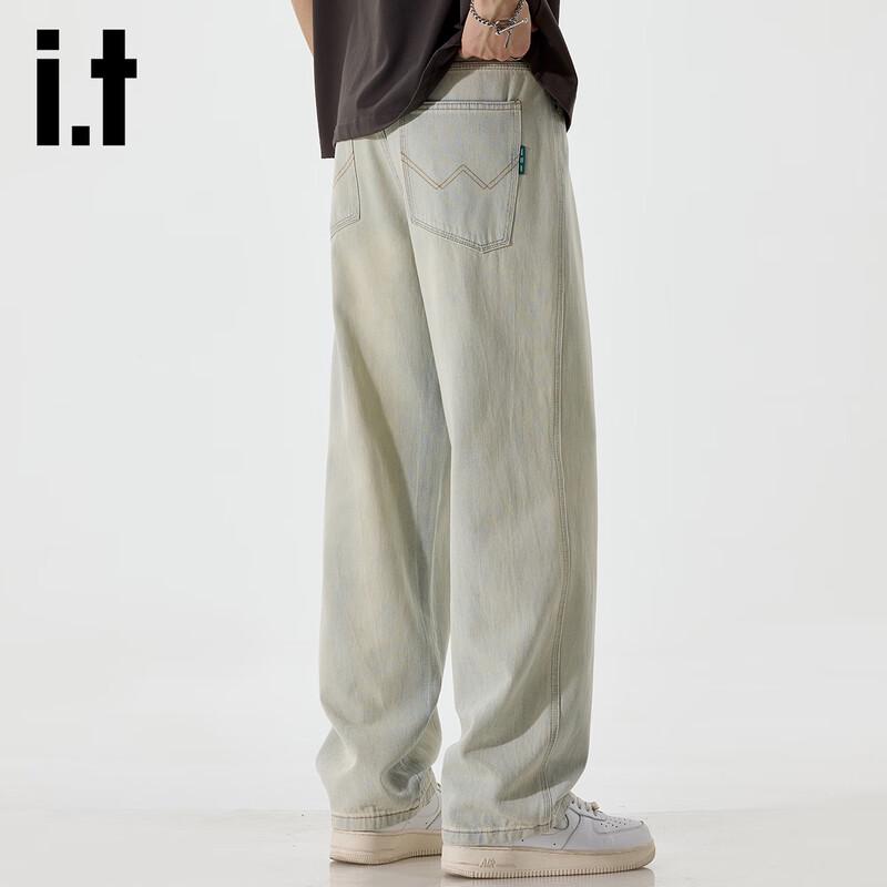 Izzue it Мужские джинсы свободного кроя с прямыми штанинами и светлой стиркой