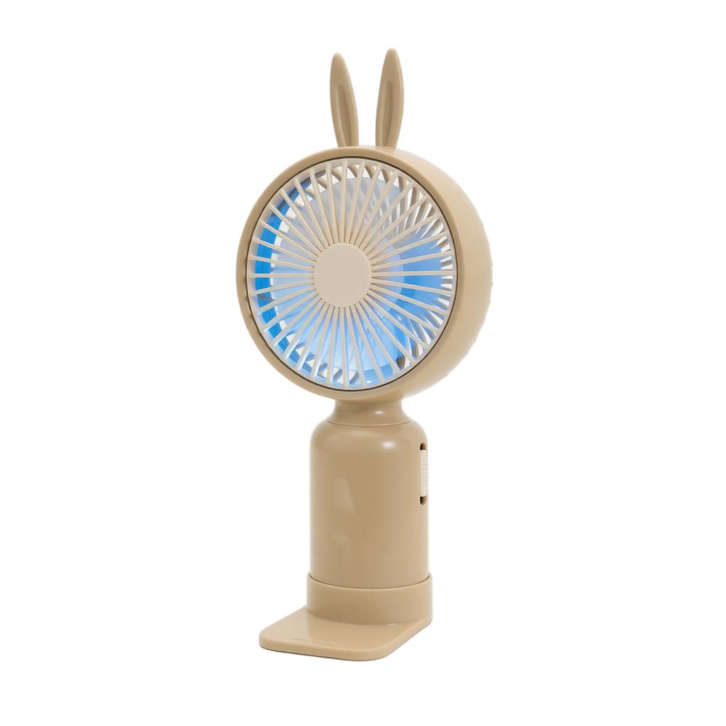 Portable Handheld Fan with Bunny Ear Design Rechargeable Battery Operated Small Desk Fan with Two Speed Settings and Gradient LED Light Base Fan