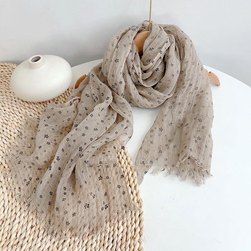 High-end Vintage 100% Linen Scaves Japanese Style Air Conditional Shawls Breathable Weaved Pashmina Wraps for Women