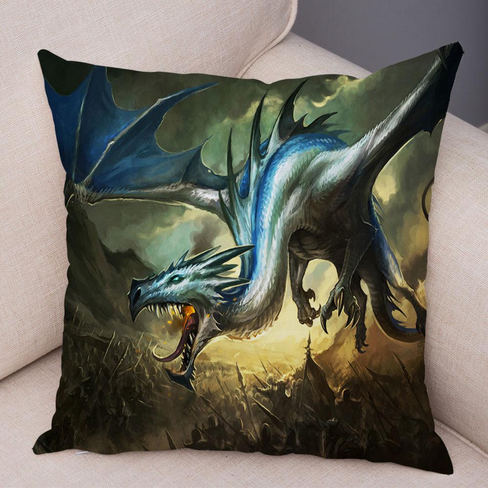 Наволочка с мультяшным животным принтом, чехол для подушки с рисунком дракона, декоративная наволочка для автомобиля, дивана, дома, гостиной