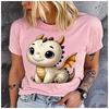 Unisex 100% Polyester Summer Top A super cute cartoon dragon Print Loose round Neck Short Sleeve Fashion for Lovers