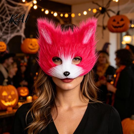 Fluffy Cat Ear Headband Plush Fox Cosplay Mask, Tail, Costumes Props, Fuzzy Cute Girl Dress Up Mask for Costume Party Anime Convention And Role