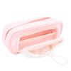 Drawstring Pen Pouch Large Opening Double Layer Pencil Holder Large Stationery Bag for Office School Supplies Pinkish