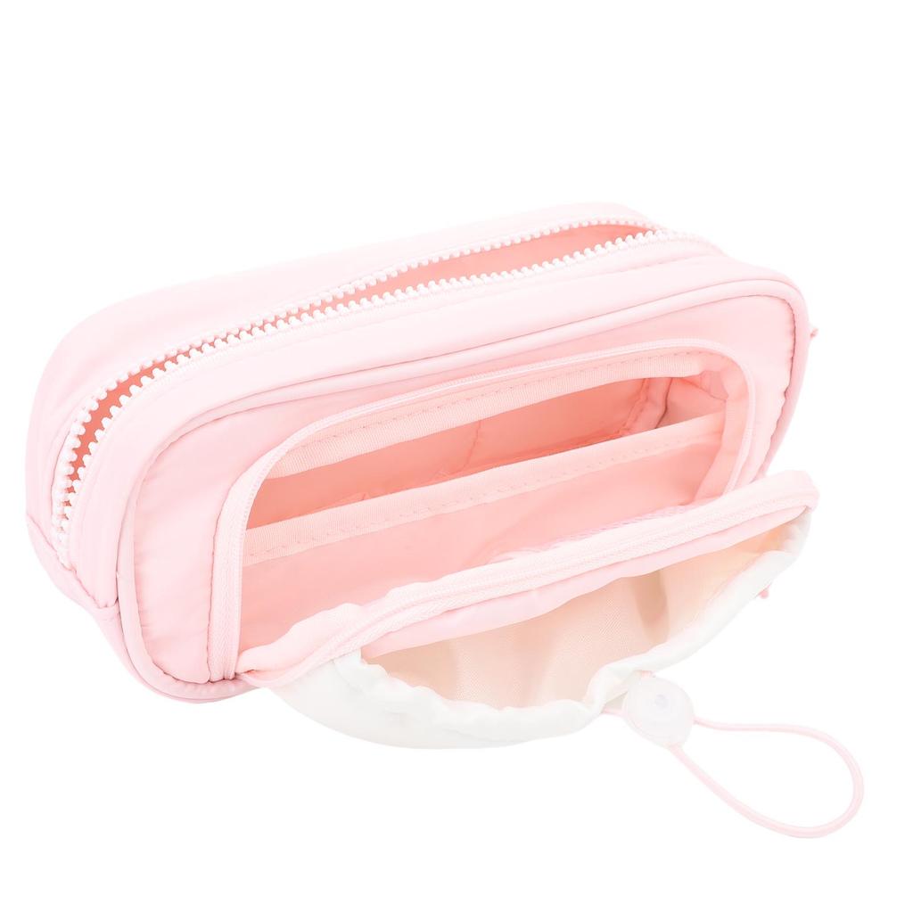 Drawstring Pen Pouch Large Opening Double Layer Pencil Holder Large Stationery Bag for Office School Supplies Pinkish