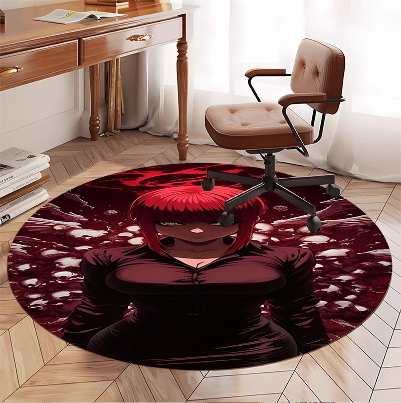 Makima Chainsaw Man Pattern Round Rug, Indoor/Outdoor Mat, for Picnic, Gameroom, Bedroom, Office, Living Room, Home Decor Carpet, Birthday Gift