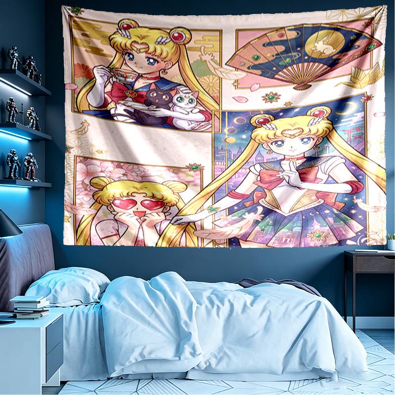 Sailor Moon Print Tapestry, Lightweight Wall Hanging, for Bedroom, Dorm, Living Room, Home Art Decor, Birthday Christmas Gift for Friends