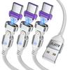 AUFU Magnetic USB C Charging Type C Rotatable 2M 3A Fast Data Magnetic Connection Compatible with Android and Other Set of 3 Cable, 18W, 16-pin Cable,