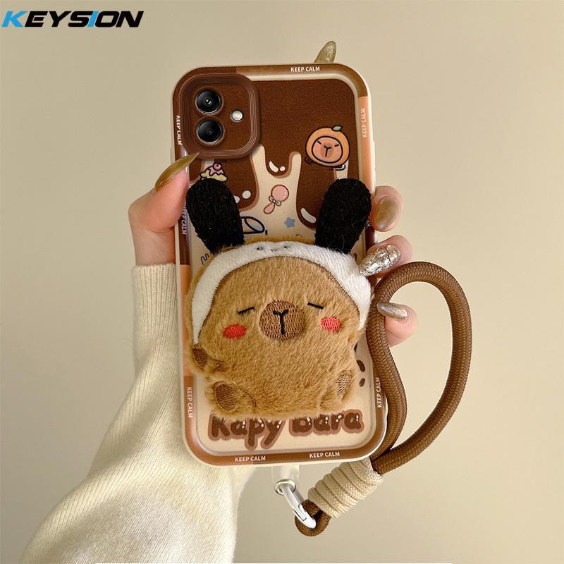 KEYSION Милый 3D мультяшный плюшевый чехол для Samsung A06 4G A05 A04 со шнурком Мягкий силиконовый противоударный чехол для телефона Galaxy A06