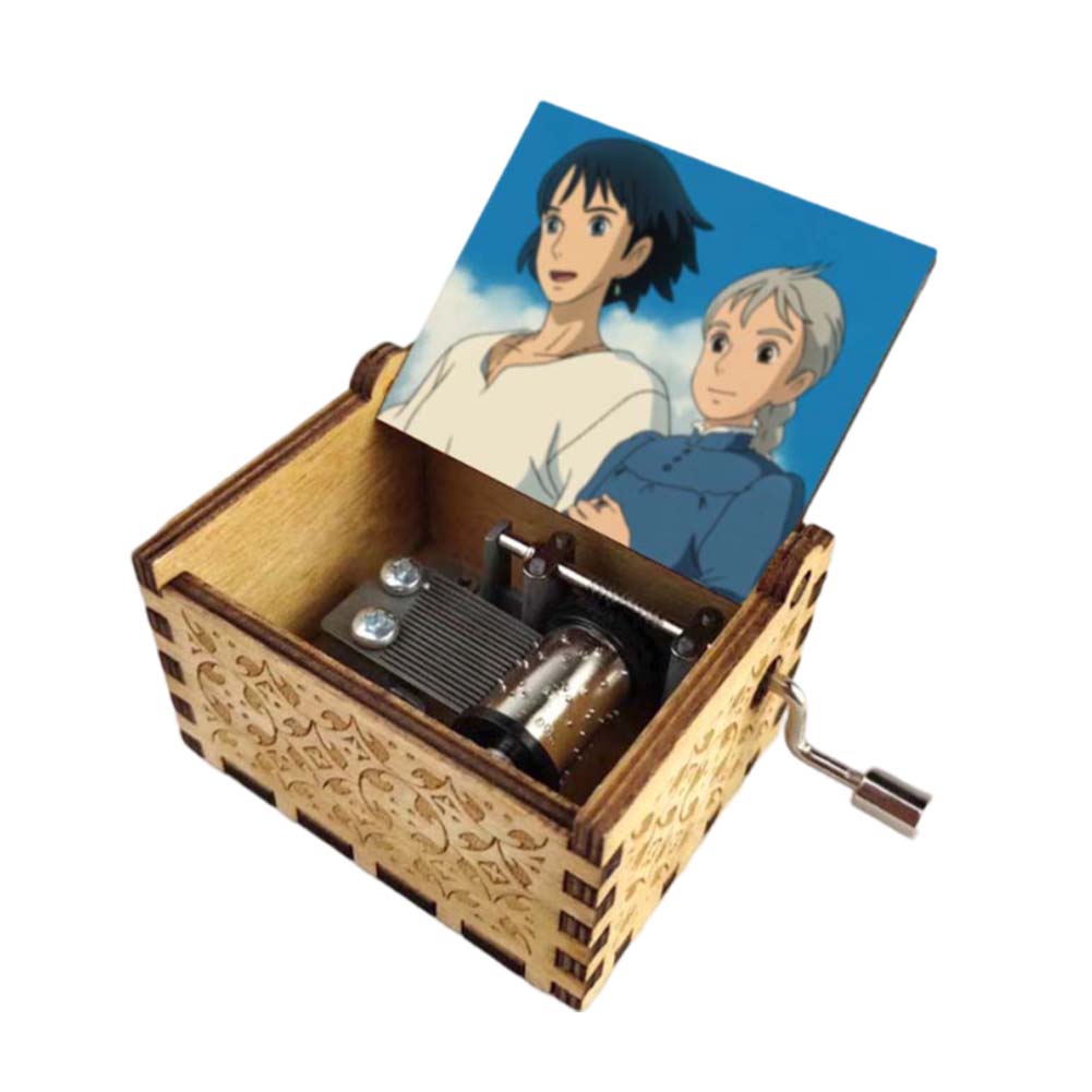 Anime Howl's Moving Castle Black Wooden Music Box Merry Go Round of Life Theme Fans Friends Mechanical Birthday Lovely Gifts