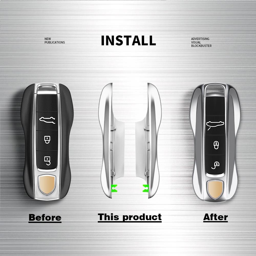 AABKT1 For Porsche Cayenne Panamera Macan Cayman 718 911 Taycan Gloss Chrome Key Shell Car Key Case Metal Material