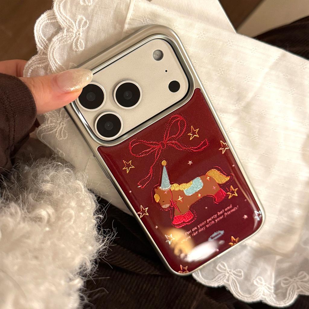 Позолоченный чехол для мобильного телефона Pony iPhone17promax 13 Праздничный красный 16 Apple 17 и другие модели
