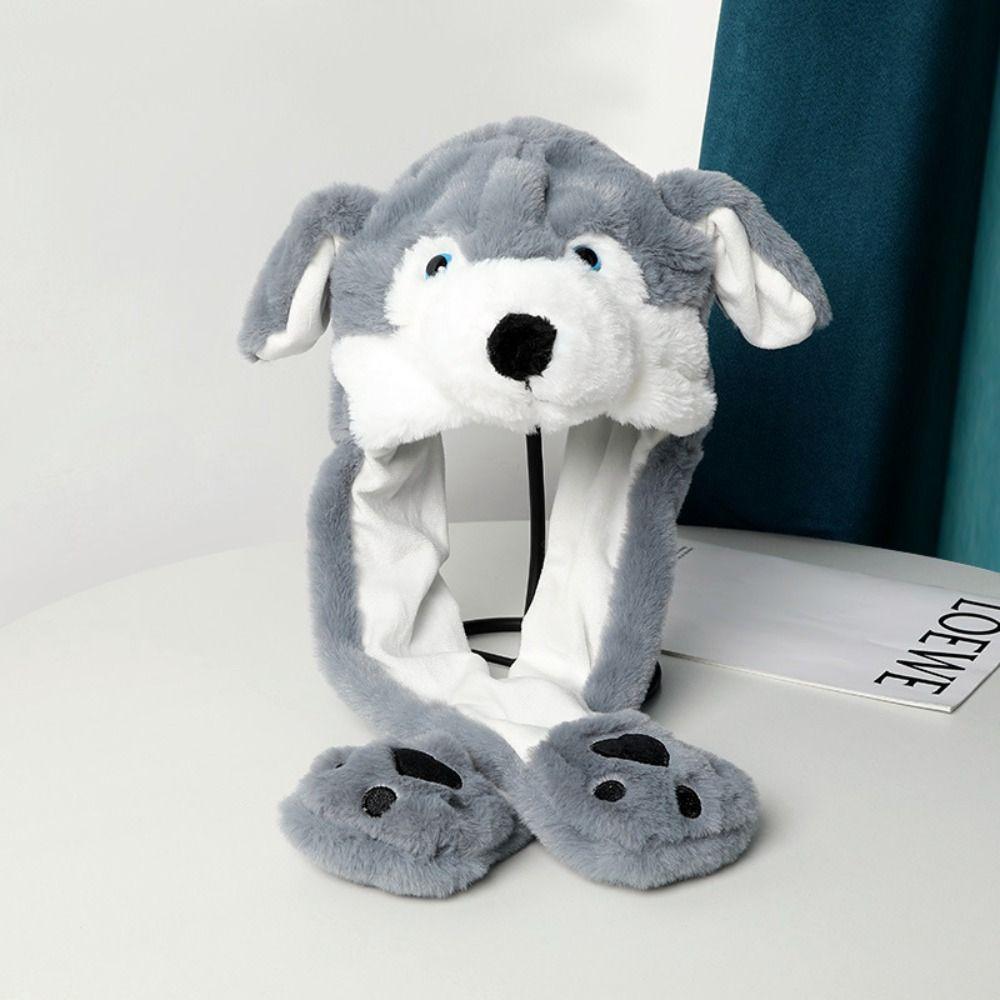 Animal Shape Ear Moving Hat Panda Tiger Monkey Plush Hat Toys Funny Jumping Up Cap  Kids Adults