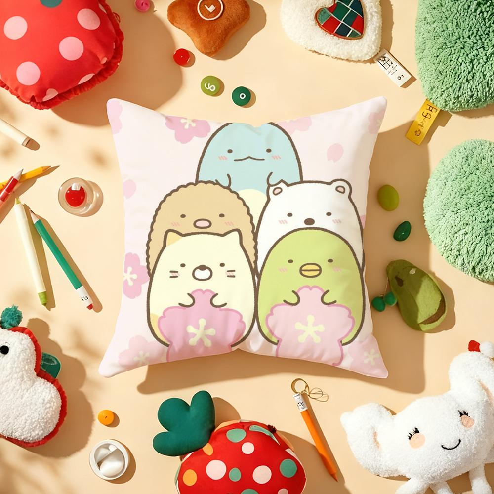Cushion Cover Plush Fabric Soft Double-Sided Printed Sofa Warm Winter Home Gift Pillow Cover Cute S-Sumikko G-Gurashi