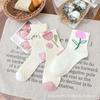 Women's Retro Tulip Crew Socks: Spring & Autumn, Breathable, Sweat-Absorbent, 3D Floral Design
