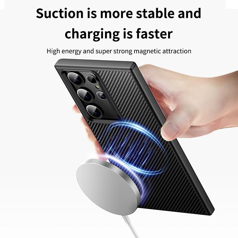 Подходит для чехла для мобильного телефона Samsung S25ULTRA S24PLUS Встроенный магнитный узор из углеродного волокна ТПУ Противоударный защитный чехол