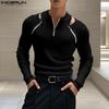 Men Zip-Up Long Sleeve Cut Out Casual Rib Tops Basic Undershirts