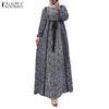 Round Casual Zanzea Women Neck Loose Long Sleeve Print Dress