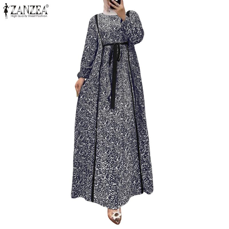 Round Casual Zanzea Women Neck Loose Long Sleeve Print Dress
