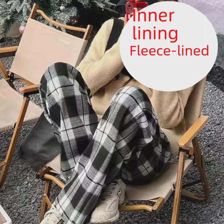 Женская теплая флисовая пижама прямого покроя: Осенне-зимние повседневные брюки для прогулок и ношения на открытом воздухе