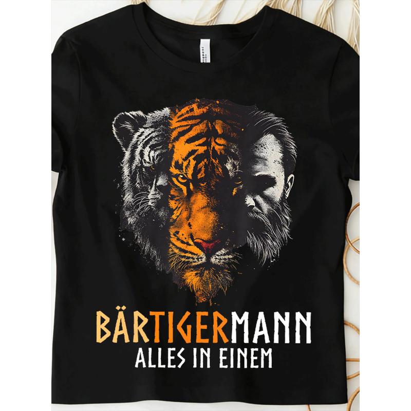 Bartigermann Все в одном Медведь Тигр Викинг для Мужчин Футболка, Черная для Мужчин Женщин Унисекс Все Сезоны Смешная Футболка, 180г