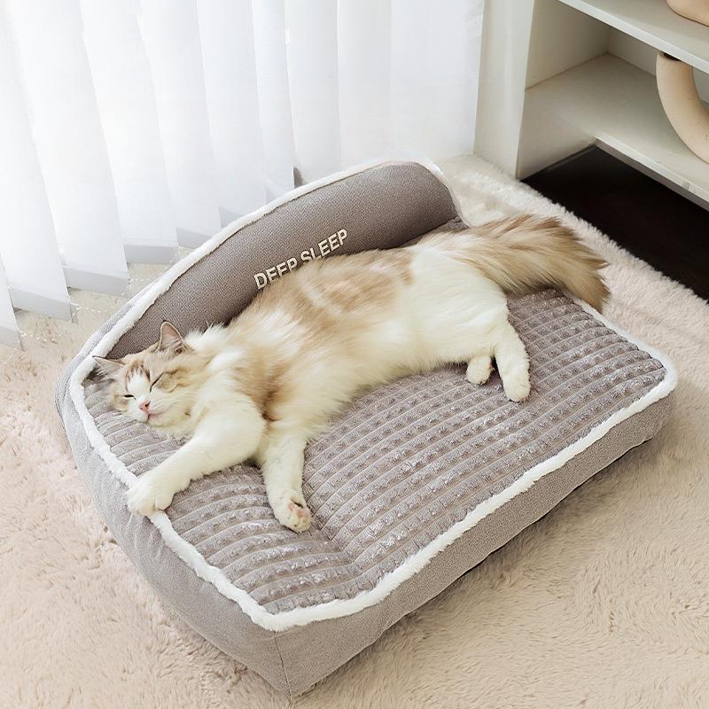Серый толстый диван-гнездо из бархата для сна для маленьких собак и кошек, устойчивый к царапинам и износостойкий осенне-зимний коврик-гнездо для домашних животных