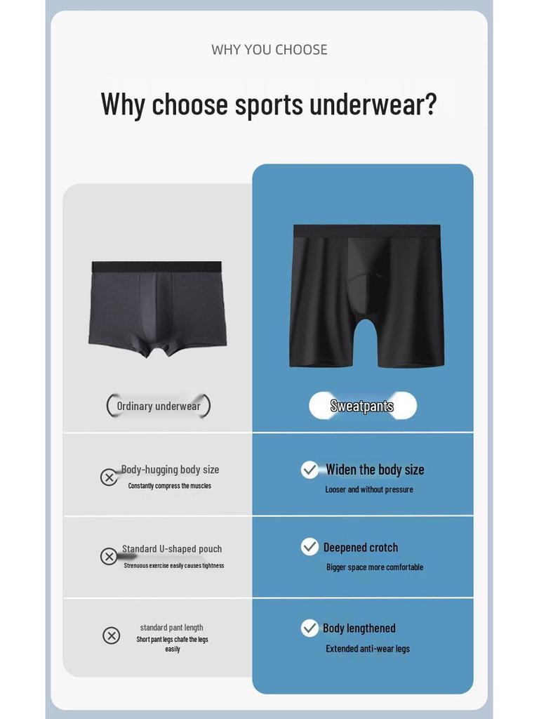 Мужские бесшовные боксеры из ледяного шелка большого размера - Защита от натирания, Антибактериальные, для бега и фитнеса