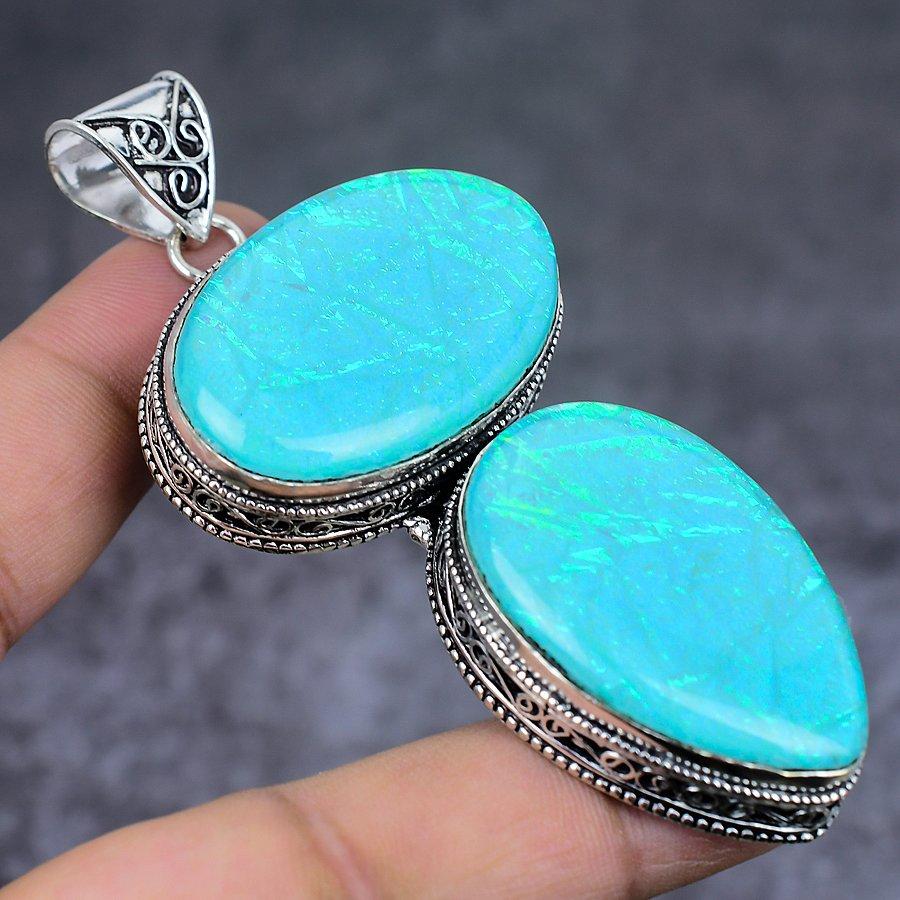 Подвеска из натурального зеленого триплетного опала из стерлингового серебра 925 пробы 3,27 дюйма s3F58