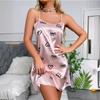 Women's Ice Silk Strap Sleeping Dress Sexy Backless Pajama Women's European American Style Thin Breathable Printed Strap Dress
