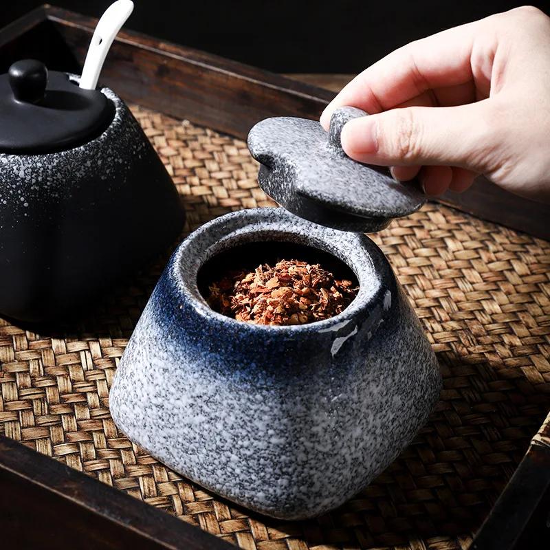 Горшок для приправ, керамическая коробка для приправ, набор для приправ на кухне, перечница, соль, сахар, перец чили