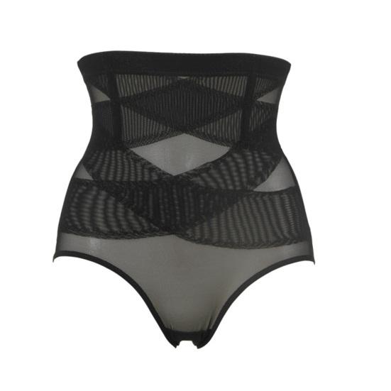 Women Shaping Brief High-waist Cross Compression See Through Breathable Holes Underwear Sexy Panties