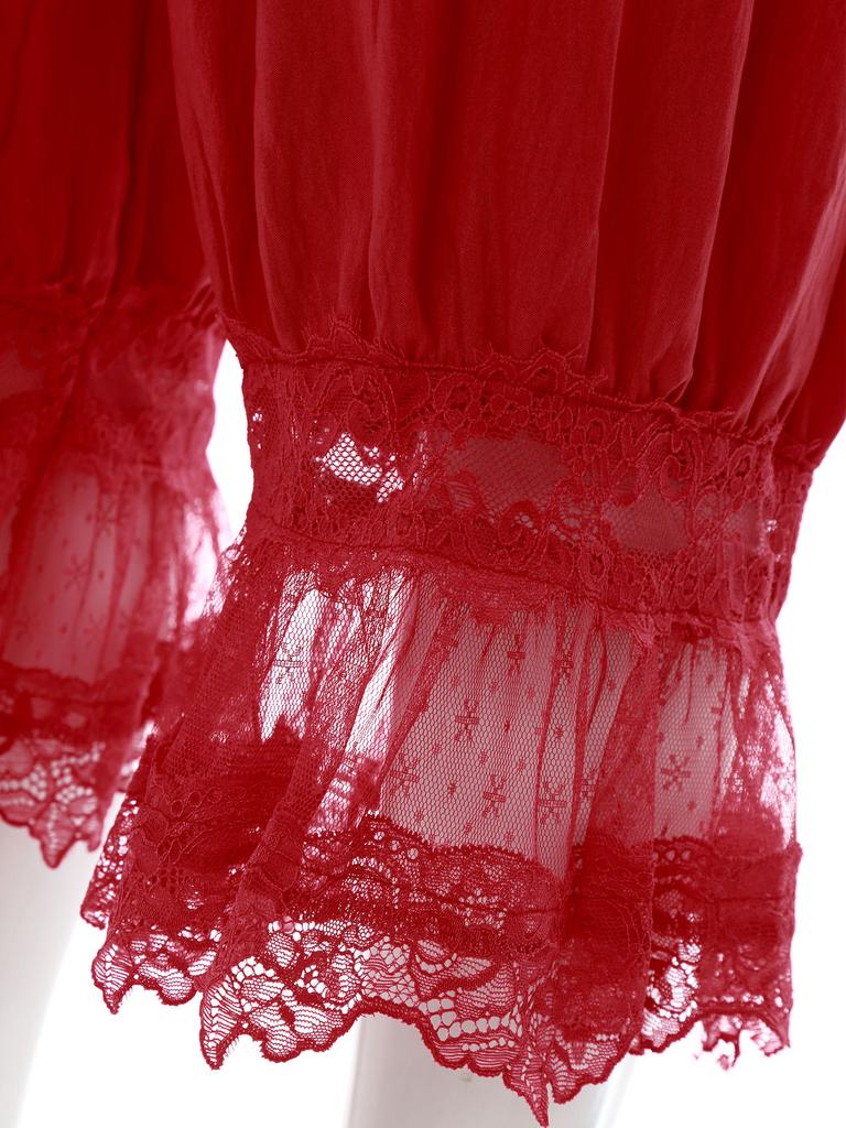 S-L Womens Lace Trim Long Bloomers Loungewear Elastic Waist with Drawstring Loose Harem Pants Medieval Pirate Pantaloons Midi Pants